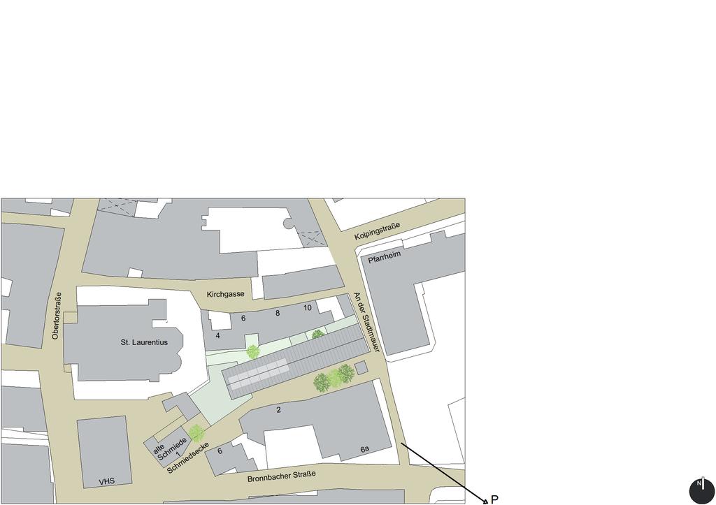 Erschließung intern/extern: - Grundstück liegt in verkehrsberuhigter Zone und wird über Obertor-Bronnbacher- Straße erschlossen - Parkplätze in großer Anzahl in unmittelbarer Nähe