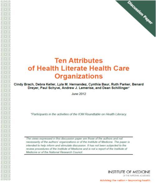 Ausgewählte Quellen für Interventionen & Maßnahmen Brach et al. (2012): Ten Attributes of Health Literate Health Care Organizations http://iom.