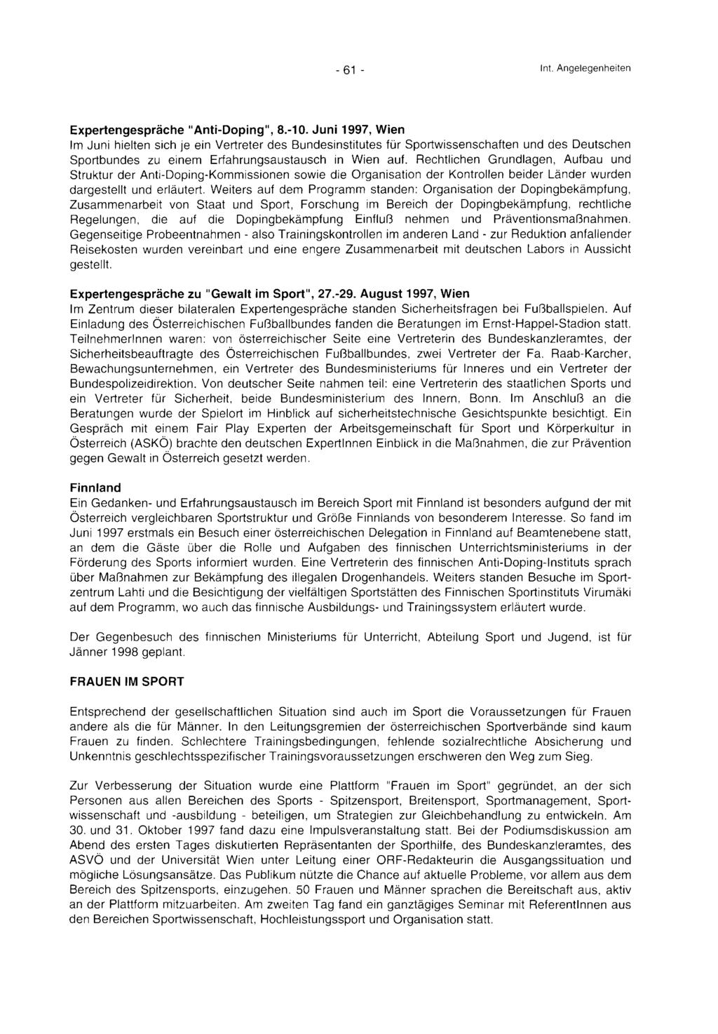 III-173 der Beilagen XX. GP - Bericht - 02 Hauptdokument (gescanntes Original) 61 von 185-61 - Int. Angelegenheiten Expertengespräche "Anti-Doping", 8.-10.