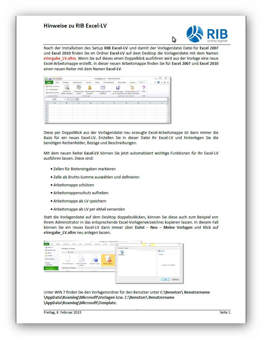 Das RIB Excel-LV muss von der IT des Amtes entweder jedem Bearbeiter - einzeln über die Softwareverteilung Baramundi zur Verfügung gestellt werden