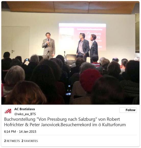 Dezember 2014 Prvá slovenská prezentácia knihy "Von Pressburg nach Salzburg" Všetkých našich čitateľov a priateľov z Bratislavy a okolia srdečne pozývame na prvú