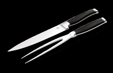 Messer mit vollem Erl und Gabelzinken aus rostfreiem Stahl. Gebogene Gabelzinken halten Fleisch/Geflügel beim Tranchieren fest.