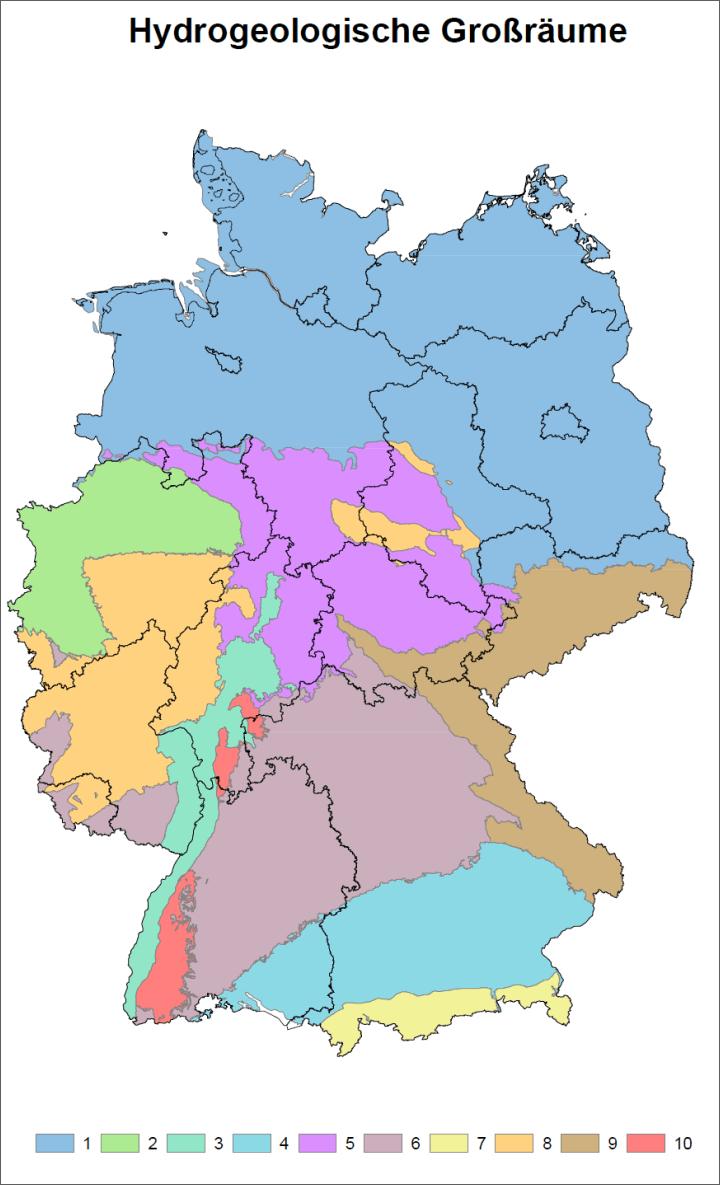 Chrom(VI)-Gehalte der Grund- und Oberflächenwässer ziehen. Deutschland wird in 10 hydrogeologische Großräume unterteilt.