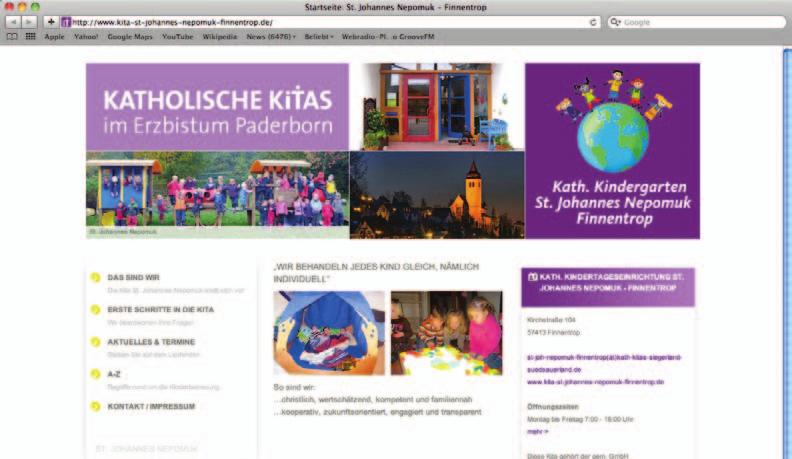 Vermischtes KiBiz kurz vor der Reform SPD-Fraktion nimmt Kritik von Trägern und Gewerkschaften ernst Die Abbildungen zeigen die ersten neuen Kita- Websites aus Finnentrop und Benninghausen.