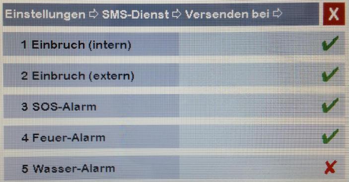Zu empfehlen sind folgenden SMS-Meldungen: Einbruch (intern) Einbruch (extern) SOS-Alarm Feuer-Alarm TESTEN SIE DEN