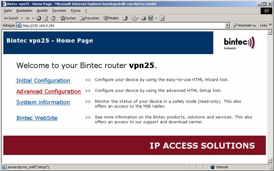HTML Setup aufrufen Schritt 1: Geben Sie die IP Adresse des Routers in Ihrem Browser