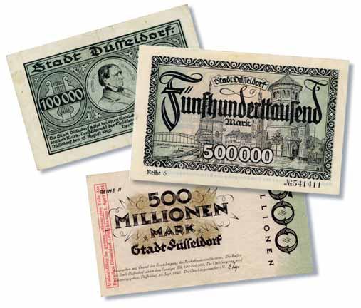 20 Schwere Zeiten 1914 bis 1945 Düsseldorfer Notgeld vom September 1923. Umstellung auf zivile Wirtschaft: Dampfpflug der Firma Rheinmetall 1921.