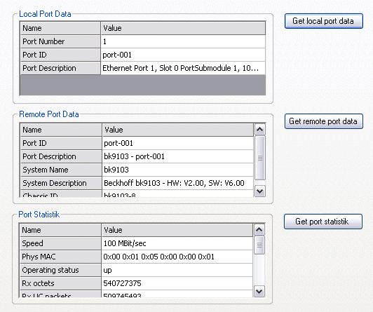 Profinet Features 4.4.2 Port Diagnose Die Port Diagnose kann dazu genutzt werden, die benachbarten PROFINET-Geräte zu identifizieren. Der eigene Port kann ebenfalls diagnostiziert werden. Abb.