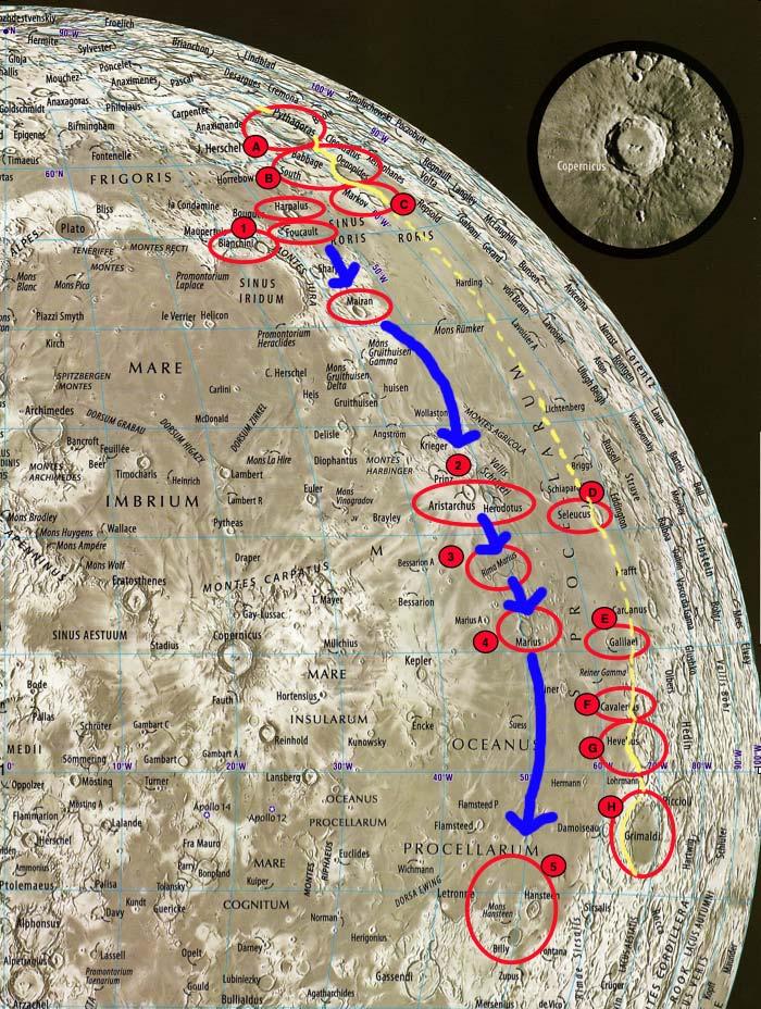 Die folgenden Kartenausschnitte des Monds sind gespiegelt, so dass Osten = links