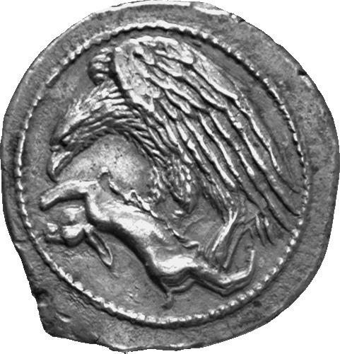 Was ist Gott für einen antiken Griechen? Ein Adler, einen Hasen reissend. Hemidrachme aus Akragas (Agrigent, Sizilien), um 410 v. Chr. Einem Griechen in der Zeit der Kolonisation (7./6. Jahrhundert v.