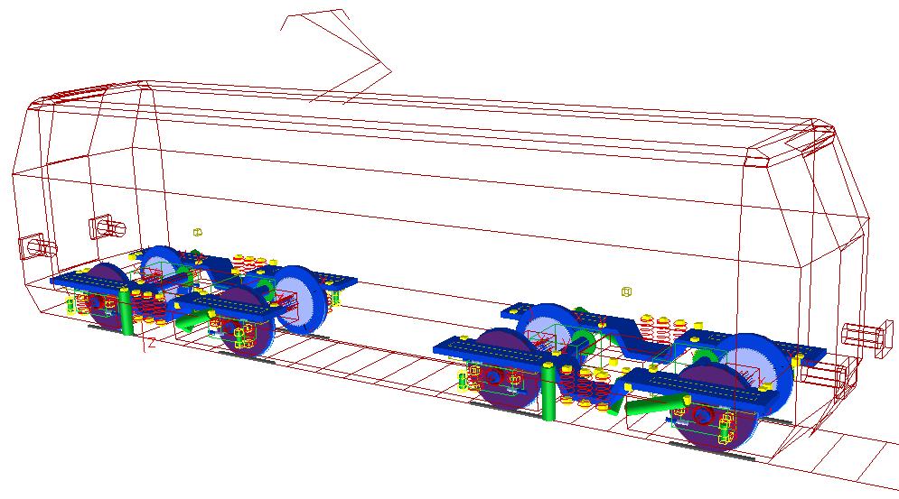 Untersuchung von Rollierschwingungen MKS-Modell in Substrukturtechnik Wagenkasten Fahrmotor + Getriebe