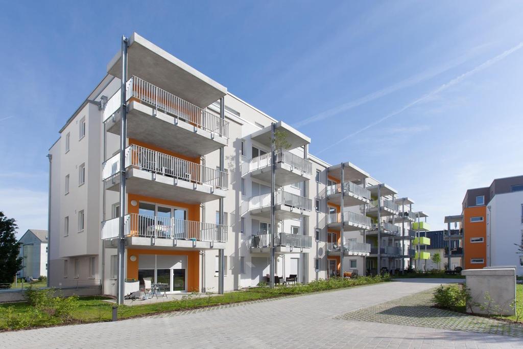 Städtebau, Architektur Wohngebiet in der Nähe der Karlsruher Messe Direkt an einer S-Bahn-Haltestelle gelegen Ökologisches Konzept KfW-Effizienzhaus 70 nach EnEV 2014