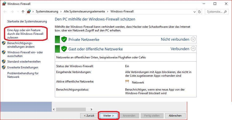 4. Anpassung der Windowsfirewall Damit die Kommunikation zwischen TSM-Client und Server funktioniert, müssen die beiden neuen Windowsdienste TSM Client Scheduler und TSM Client Acceptor in der