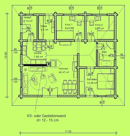 3 Bungalow 115V2 mit Walmdach 25 / 35 ( Variante mit 2 Kinderzimmern) Diese Grundentwürfe lassen sich beliebig drehen und spiegeln, um auf dem Baugrundstück entsprechend der Zuwegung und der