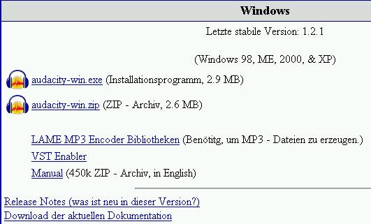 Seite http://mitiok.free.fr. Hier laden sie den neusten Encoder (z.b. lame-3.96). Mit Hilfe dieses freien Encoders können sie Audiodateien im MP3-Format ausgeben.