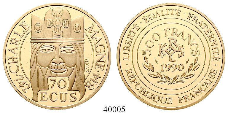 40005 V. Republik, seit 1958 500 Francs-70 Ecus 1990.