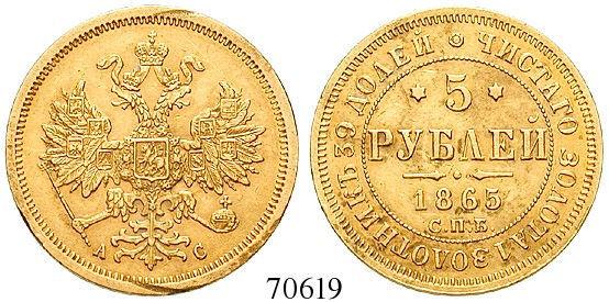 Gold. 5,29 g fein. Schl.692; Friedb.436. vz-st 250,- RUSSLAND Alexander II.