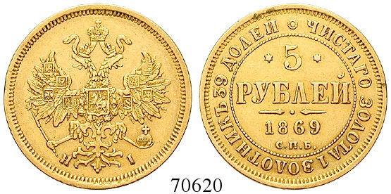 70620 43493 5 Rubel 1869, St. Petersburg. Gold. 5,99 g fein. Friedb.