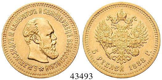 , 1881-1894 5 Rubel 1888, St.Petersburg. Gold. 5,81 g fein. Friedb.
