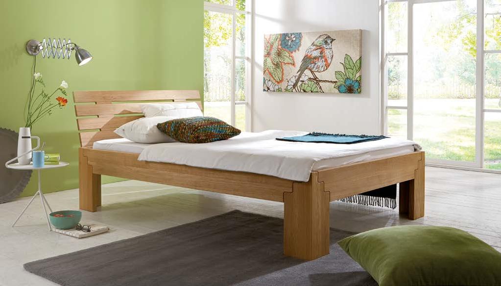 rechteckig Typ /B Bett Luzern Wildeiche massiv geölt Maße: B48,5/L08,5 cm/ Sitzhöhe 47,0 cm Kopfteil