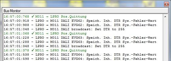 Der Invert-Mode, mit dem LCN-Module arbeiten, ist natürlich länger als 500ms auf 0 -Level, mit dem Ergebnis: Nach jedem DALI-Kommando vom LCN- Modul springt die DALI-Leuchte kurz danach zurück zu