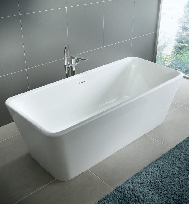Die freistehende Duo-Badewanne ist dem puristischen Stil der Serie nachempfunden und bietet ein