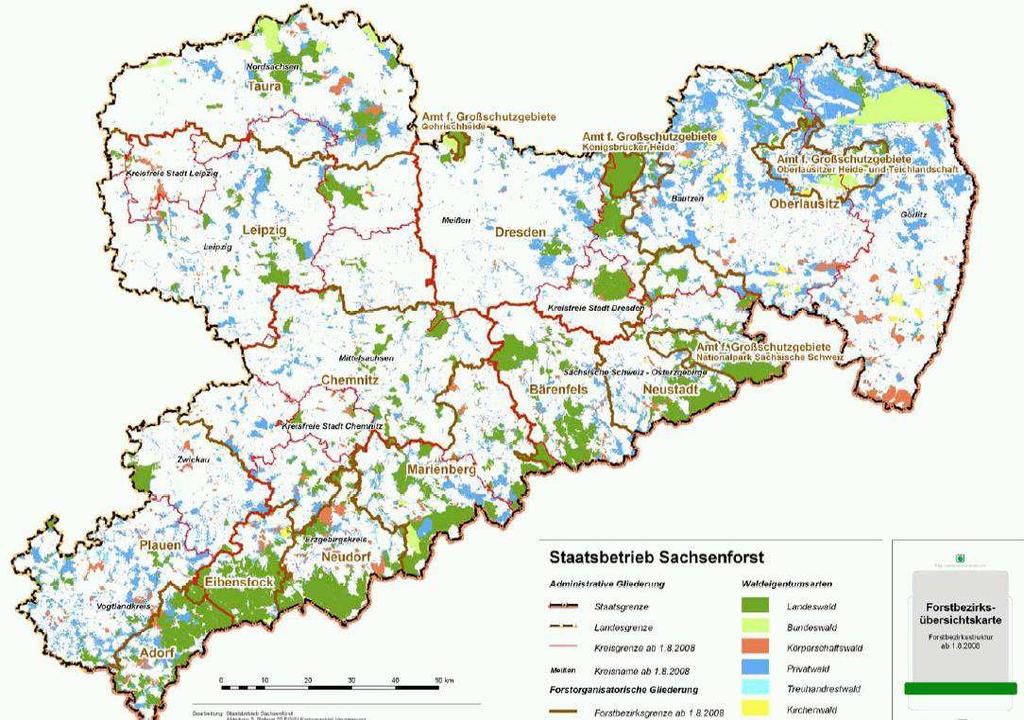 Forstbezirk Leipzig Überblick Territorialfläche: Gesamtwaldfläche: Privatwald: Körperschaftswald: Bundeswald: