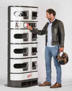 montieren und widerstandsfähig. The Keepers is a deposit box system for motorcycle helmets. Eight shelves are available for each spindle.