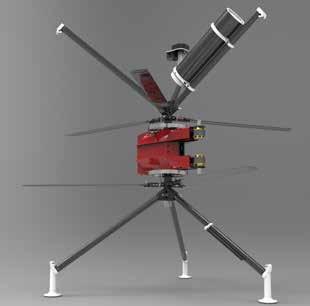 Drone Drone In die Taumelscheibe einer gegenläufigen Birotor-Drohne ist eine igubal Kugelkalotte integriert worden.