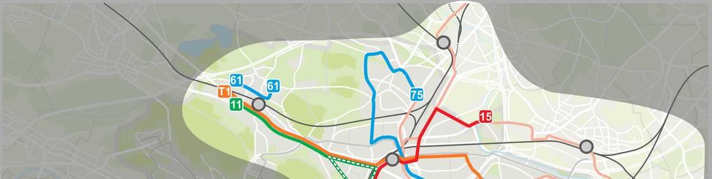 95 Übersicht Tram- und Busmassnahmen je Teilgebiet NETZENTWICKLUNG ZÜRICH NORD: MITTELFRISTIGE MASSNAHMEN Massnahmen Tram Zürich Nord: - Tram Affoltern City: Verlängerung Linie 11 ab Bucheggplatz via