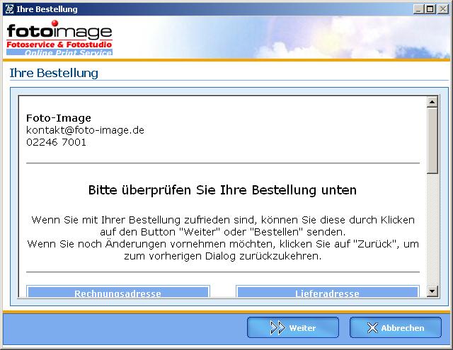 Nachdem Sie auf die Schaltfläche weiter gedrückt haben, wird Ihre Bestellung verbindlich an