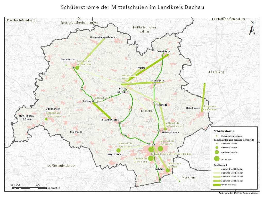 Grundlagenermittlung Gesamtverkehrskonzept Landkreis Dachau Seite 21 2016/17 aufgelöst) jeweils zu 80% Schüler besuchen, die auch aus Dachau stammen.