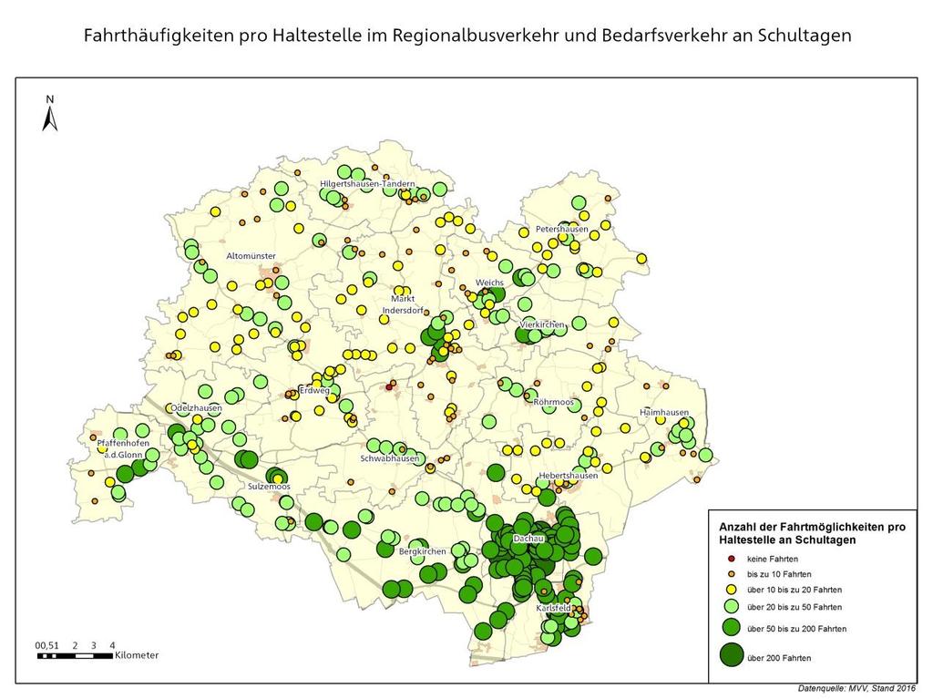 Grundlagenermittlung Gesamtverkehrskonzept Landkreis Dachau Seite 69 Abbildung 6-16: Fahrthäufigkeiten MVV-Regionalbusverkehr und
