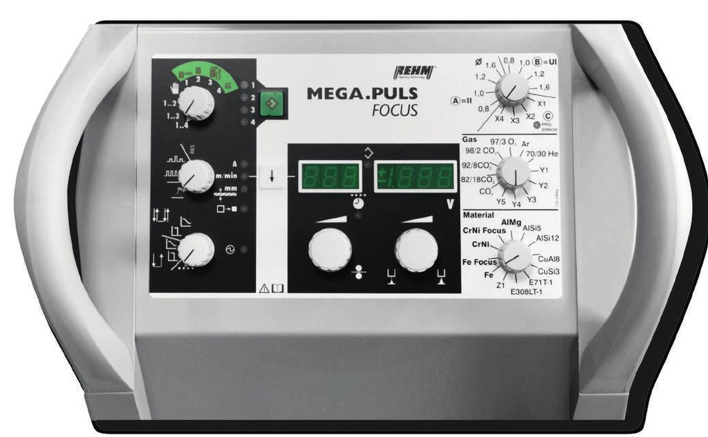 47 MIG/MAG-Schweißgeräte Impulsschweißen MEGA.PULS FOCUS 230-530 BEDIENPANEL MEGA.PULS FOCUS 230A - 530A 1. Programme 2. Schweißverfahren 3. Betriebsart 4.
