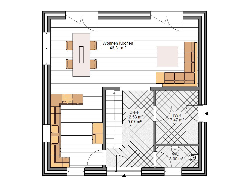 06m² WC 3.00m² Kinderzimmer 2 15.42m² Wohnen & Küche 46.