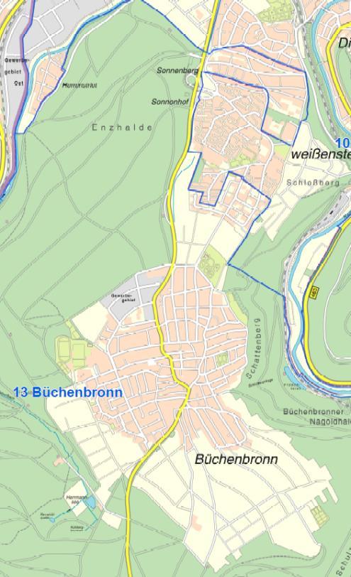 Büchenbronn Büchenbronn liegt ebenfalls 500m über N.N.. Die erste urkundliche Erwähnung war am Anfang des 14. Jahrhunderts. Am 30.06.1962 kam es zu einer Umgemeindung zwischen Büchenbronn und.