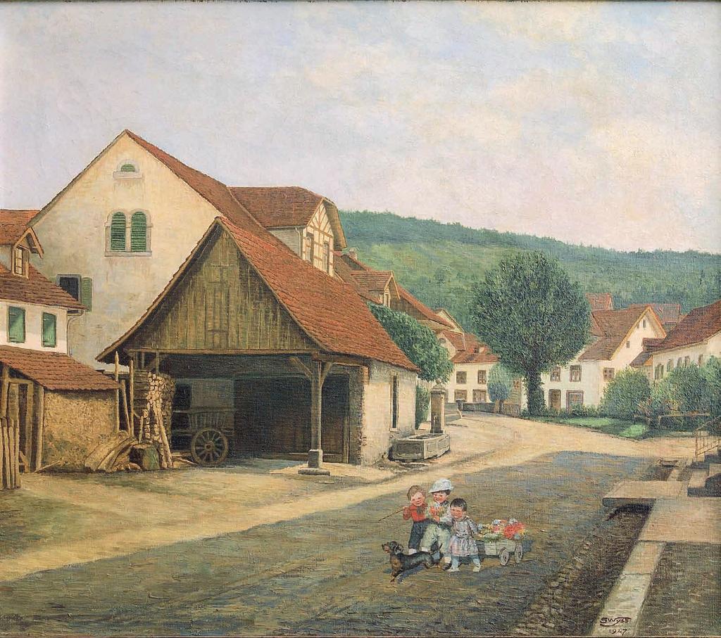 Katalog/Ansichten von Endingen und Lengnau 7. Dorfstrasse von Endingen Öl auf Leinwand signiert und datiert unten rechts: S.