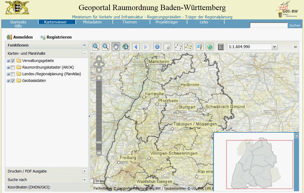 1 Grundanforderungen zur Nutzung des Kartenviewers Im Geoportal Raumordnung Baden-Württemberg wird Javascript verwendet.