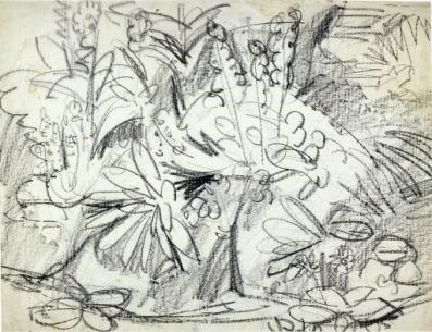 Ernst Ludwig Kirchner Blumen. Schwarze Kreide 1924. Auf chamois Papier.