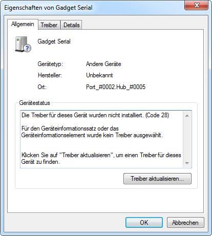 USB-zu-Seriell-Adapter Abb. 1.7 Dialog zur Treiberaktualisierung Klicken Sie im Dialog (Abb. 1.7) auf Treiber aktualisieren.