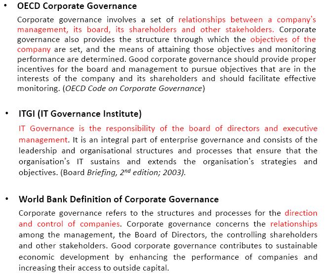 Corporate Governance Der Strukturvorschlag ISO Business pressures Business needs Corporate Governance Of ICT Evaluate Direct Monitor : Die sechs Prinzipien 1.
