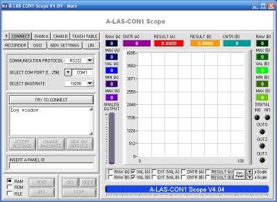 Parametrisierung Windows Software A-LAS-CON1-Scope: Die A-LAS-CON1-Scope Software dient zur Parametrisierung der Kontrollelektronik A-LAS-CON1 für Sensoren der A-LAS Serie.