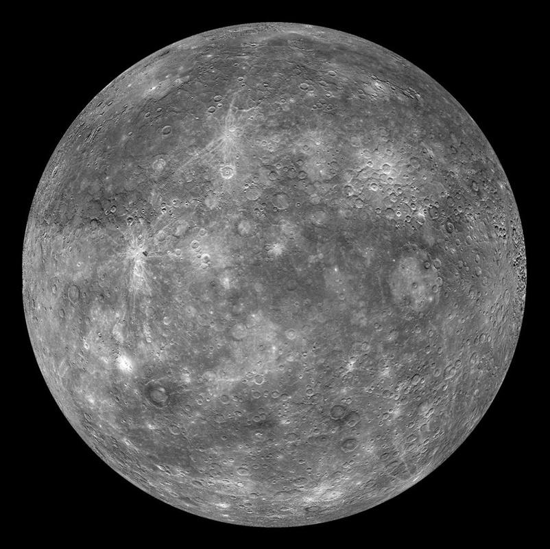 Die inneren Planeten: Merkur Durchmesser 4879,4 km Masse 3,301 10 23 kg mitlere Dichte 5,427 g/cm 3 RotaVonsperiode 58 d 15 h 36