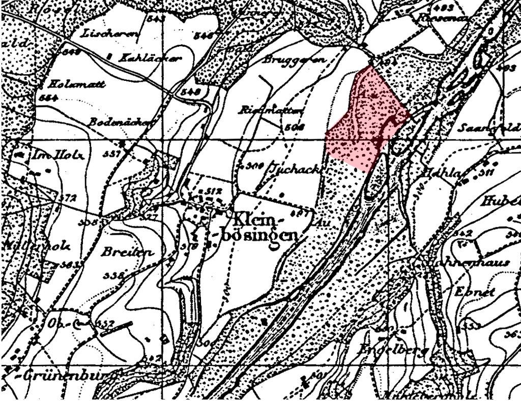 Das Naturschutzgebiet Auried: Entstehungsgeschichte Ein Relikt der früheren Auenlandschaft Wie auf der Siegfriedkarte von 1912 / 21 ersichtlich ist, konnte die Saane einst durch die bis zu 500 m