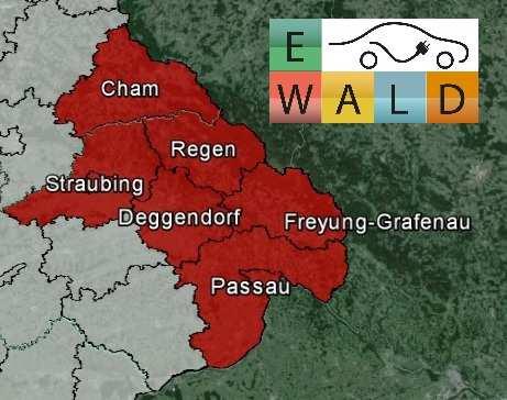 E-WALD Projektgebiet Details: Start des E-WALD Projekts: 2010 - Gründung der E-WALD GmbH: 2012 Ursprüngliche Projektfläche: 7.