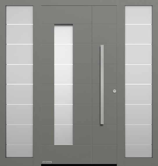 THERMOSAFE Im Design der Hörmann Sectionaltore mit M-Sicke Seitenteile optional ThermoSafe Motiv 867 Abb: Aktionsfarbe Graualuminium RAL 9007, Feinstruktur Edelstahl-Griff HOE 620, 5 mm