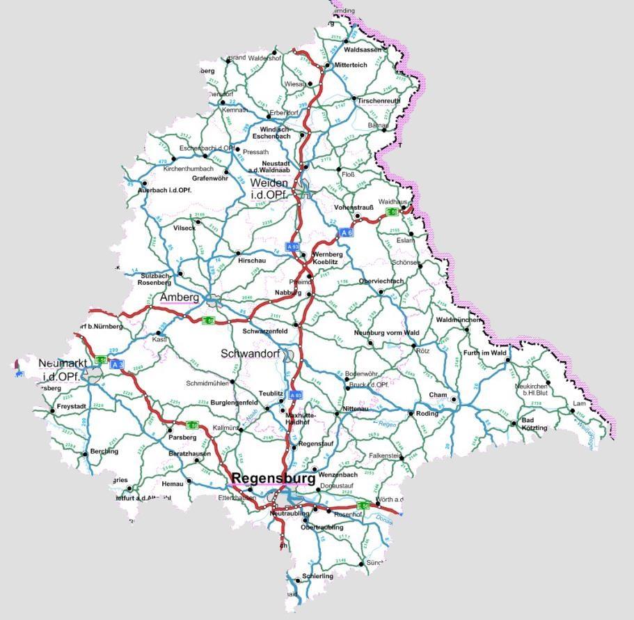 Autobahnen, Bundes- und Staatsstraßen in der Oberpfalz