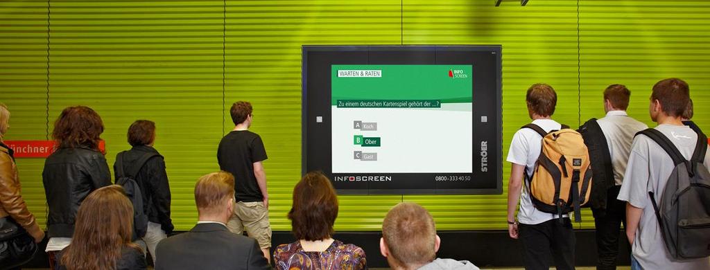 Infoscreen München Mit Infoscreen erreichen Sie Ihre Zielgruppe an den U- und S-Bahnsteigen an 17 Stationen im Münchener MVG-Netz Unsere digitalen