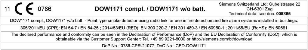 Technische Daten DOW1171 DCW1151 Sende-/Empfangsantennen 2 (antenna diversity) 2 (antenna diversity) Funkfrequenzen 868... 870 MHz (SRD-Band) 868.