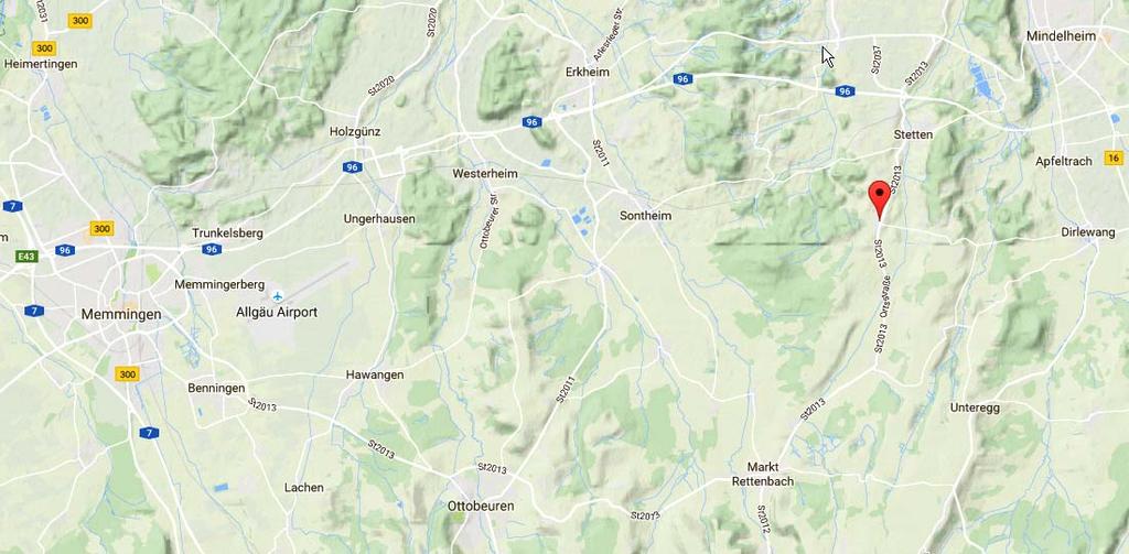 Abb. 2016-2/90-03; aus GOOGLE MAPS (2016-12) Karte Erisried bei Stetten, Mindelheim, Memmingen, Benediktiner-Kloster Ottobeuren Erisried Abb.